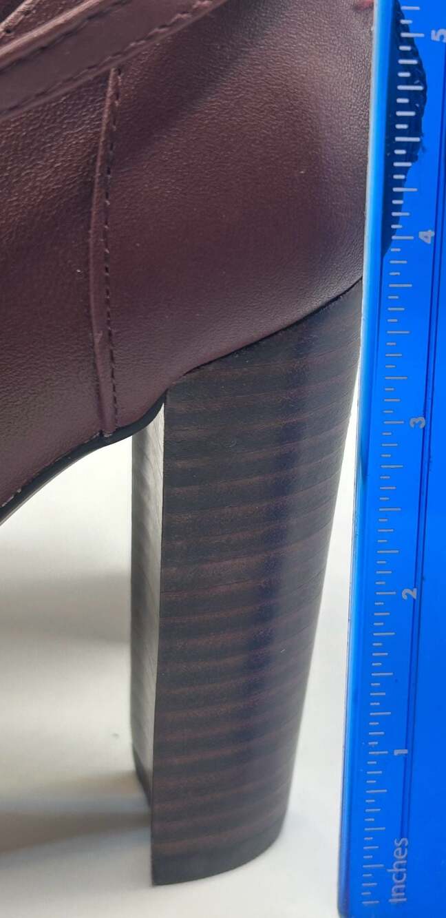Burgundy Leather Cutout Ankle Boot Heels Size 8W - Picture 5 of 8